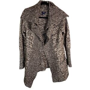 Gap Lambs Wool Sweater Womens‎ S/M  Brown Beige Chunky Cardigan Drape Collar Top